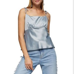 TOPSHOP Gray Silky Tie Camisole Top